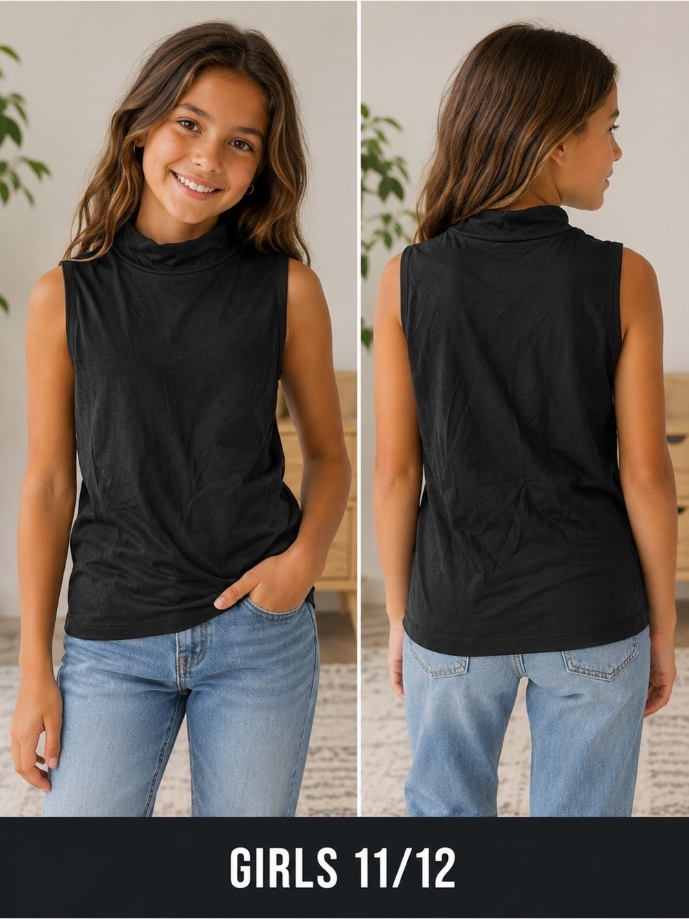 Forever 21 Sleeveless Mock Neck Tank Top - Black girls 11/12